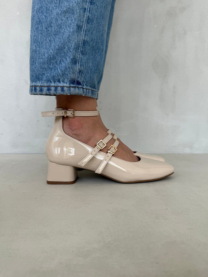 Tacones Beige Charol 14312 Doble Correa con Hebillas Mary Jane Casual  Zoé Brand Costa Rica