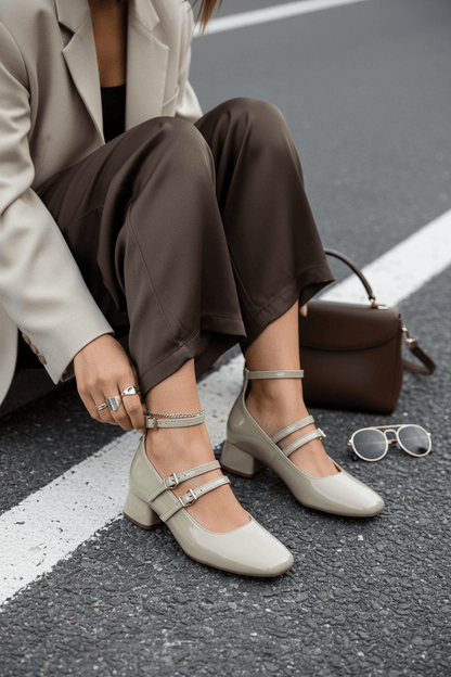 Tacones Beige Charol 14312 Doble Correa con Hebillas Mary Jane Casual  Zoé Brand Costa Rica