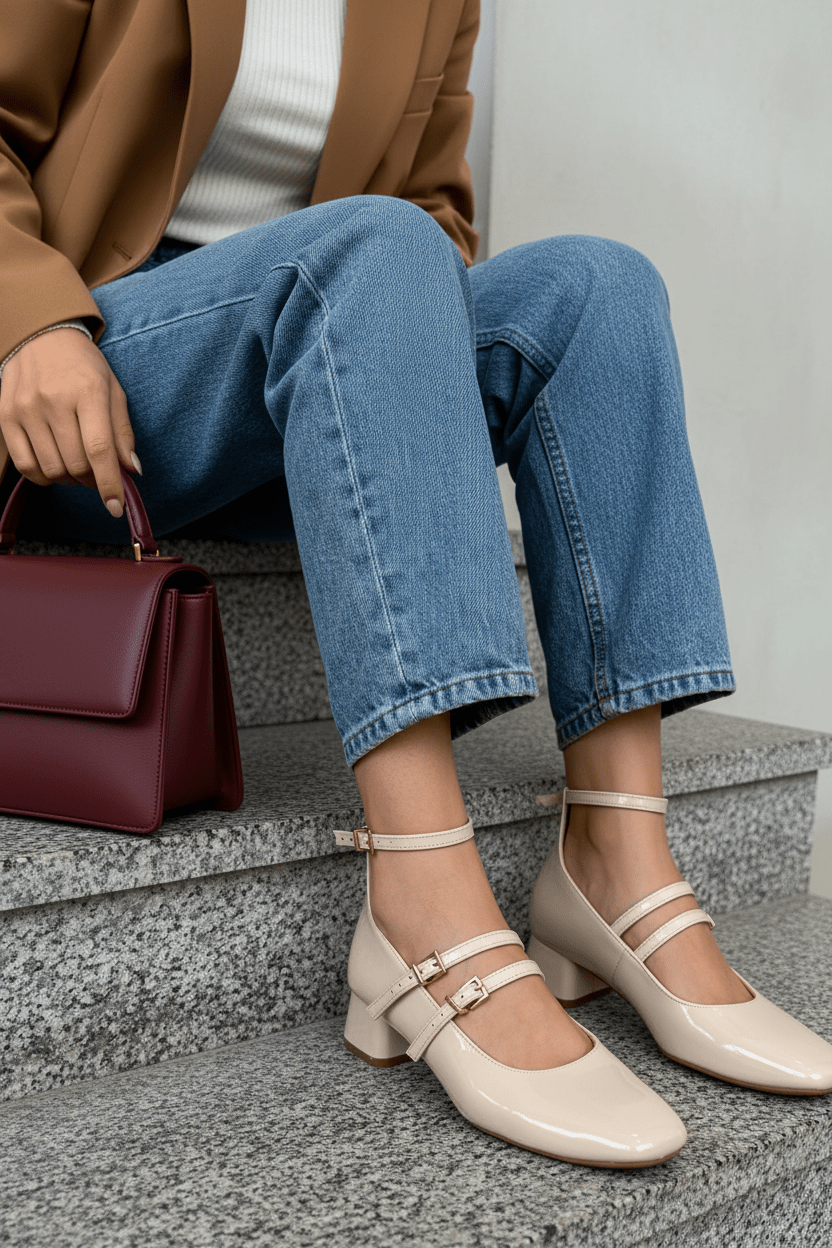 Tacones Beige Charol 14312 Doble Correa con Hebillas Mary Jane Casual  Zoé Brand Costa Rica
