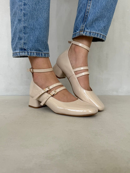 Tacones Beige Charol 14312 Doble Correa con Hebillas Mary Jane Casual  Zoé Brand Costa Rica