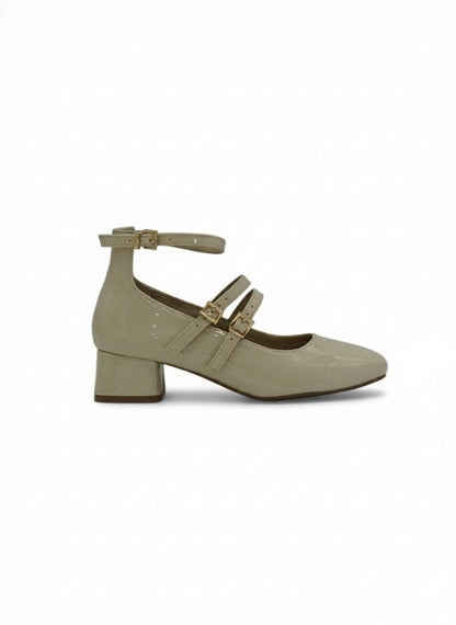 Tacones Beige Charol 14312 Doble Correa con Hebillas Mary Jane Casual  Zoé Brand Costa Rica