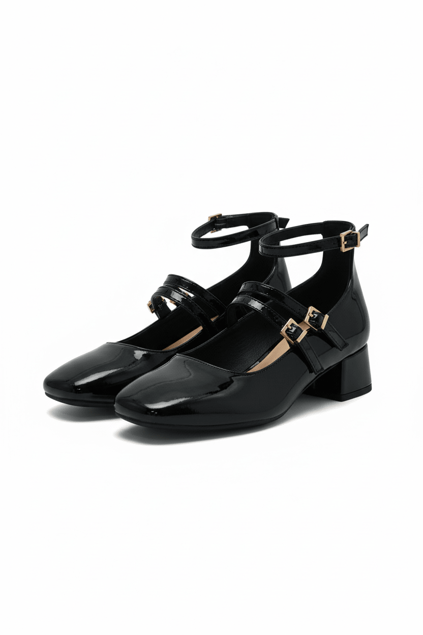 Tacones Negros Charol 14313 Doble Correa con Hebillas Mary Jane Casual de mujer Zoé Brand Costa Rica