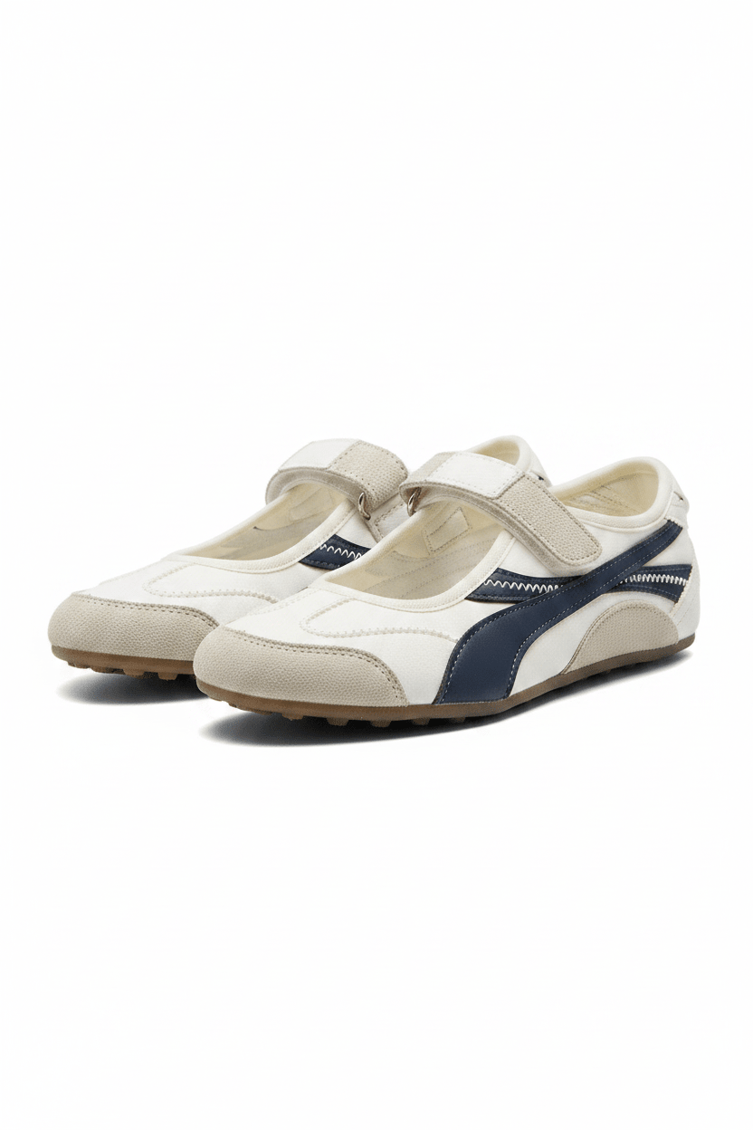 Tenis Blanco Azul Marino Gamuza 14819 Velcro Mary Jane Casual de mujer Zoé Brand Costa Rica