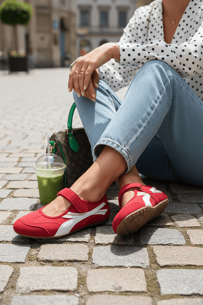 Tenis Rojo Blanco Gamuza 14820 Velcro Mary Jane Casual de mujer Zoé Brand Costa Rica