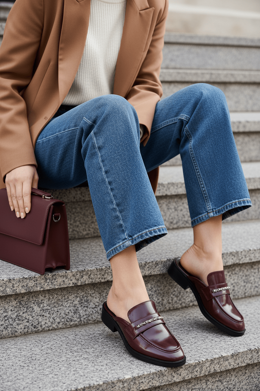 Zuecos Vino 14075 Cuero Genuino Slip On Casual de mujer Zoé Brand Costa Rica