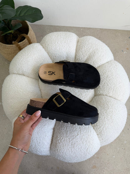 Zuecos Negro Gamuza 14860 Plataforma Hebilla Casual de mujer Zoé Brand Costa Rica